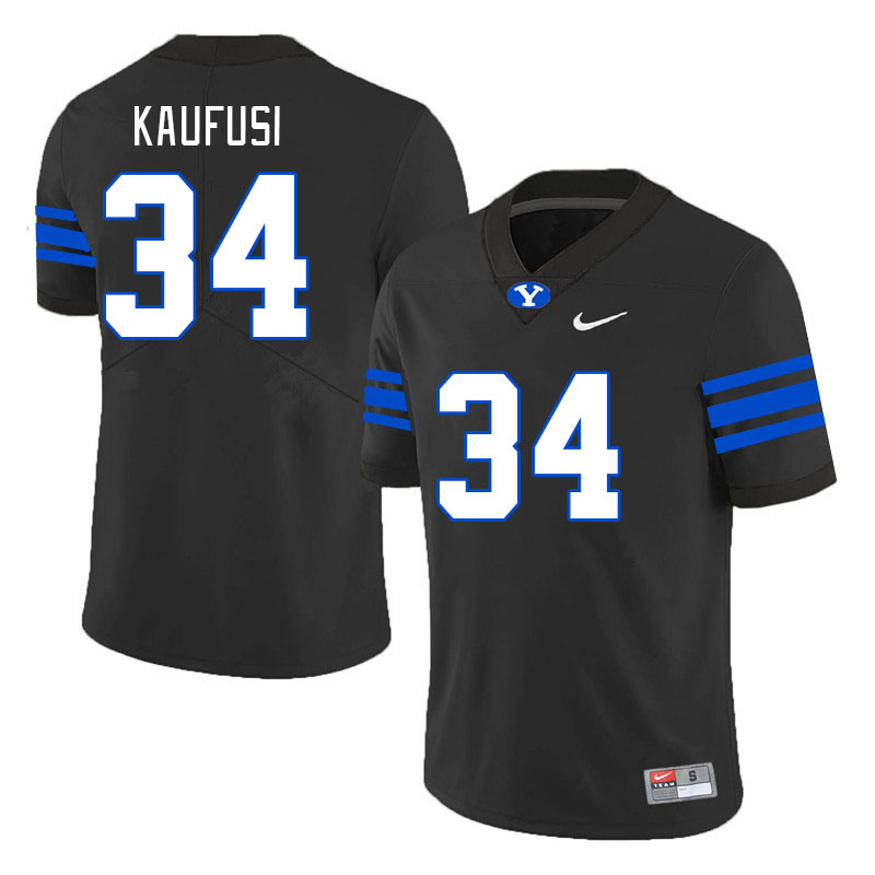 Men #34 Maika Kaufusi BYU Cougars College Football Jerseys Stitched-Black